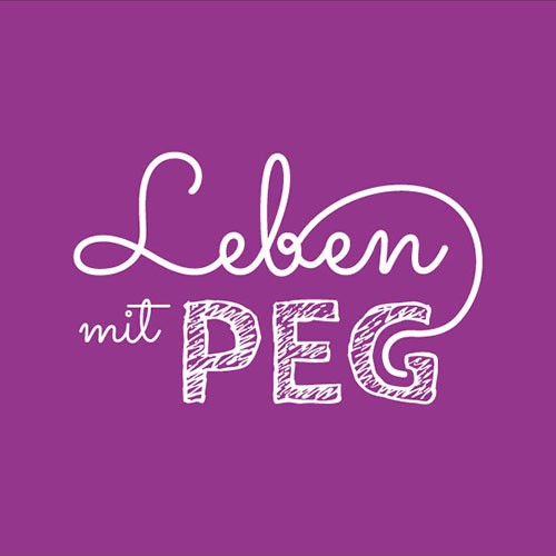 Weißer Schriftzug „Leben mit PEG“ auf einem violetten Hintergrund.