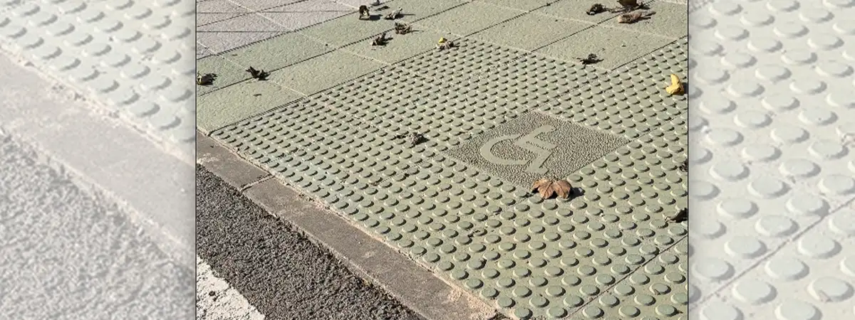 Ein Foto eines barrierefreien Stellplatzes mit festem Untergrund und einem Rollstuhl-Symbol.