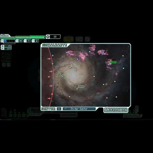 FTL-Sektorkarte mit Sprungpunkten, Routen und vorrückender Rebellenfront im All.